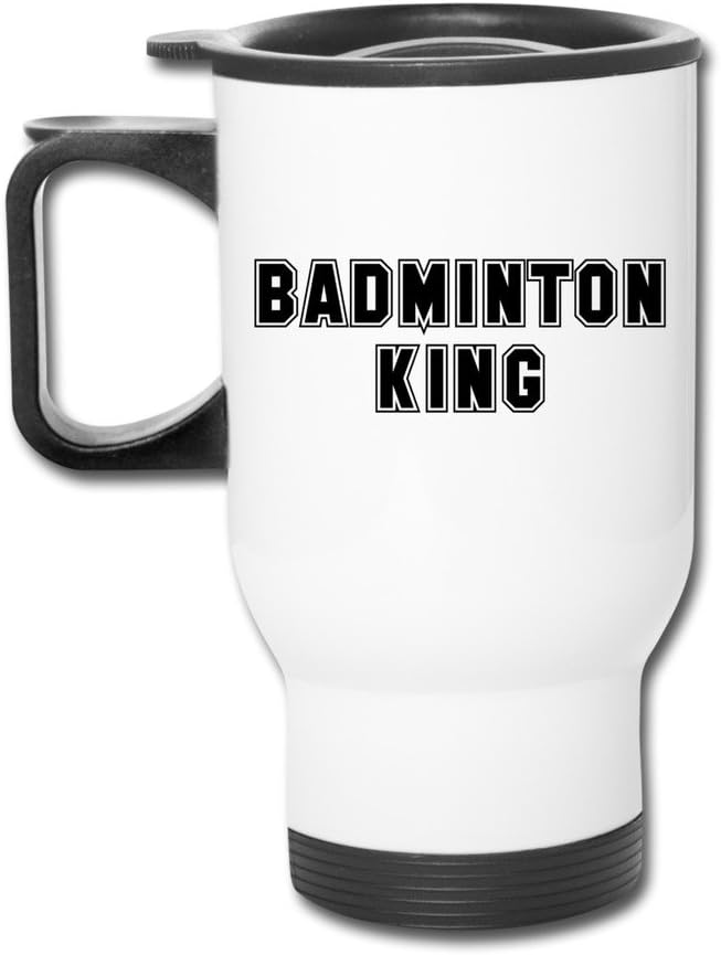 Badminton King Logo Aluminum White Travel Mug, 12 Ounces