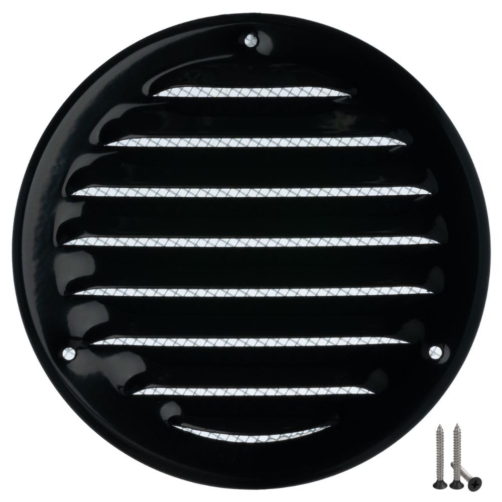 Ø 100mm / 4 inch Metal Black Ventilation Grille - Air Vent Cover with Insect Mesh