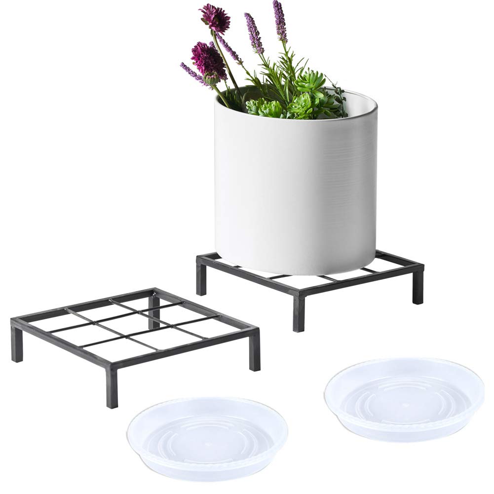 Photo 1 of TenFuju 8" Metal Heavy Duty Potted Plant Stand Flower Pot Holder with Saucer Indoor Outdoor Rustproof Iron Garden Container Square Supports Rack for Planter ,2 Pack(iron color )