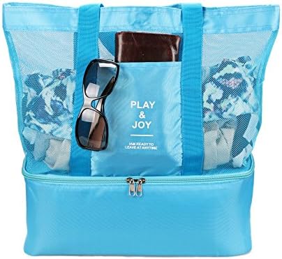 Mesh Beach Bag With Cooler 2-in-1 Tote for Women Large (Blue)