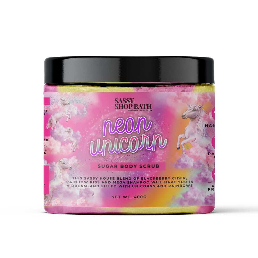 Sassy Scents Neon Unicorn Sugar Body Scrub | Exfoliating + Hydrating | Soft Smooth Skin | 400g