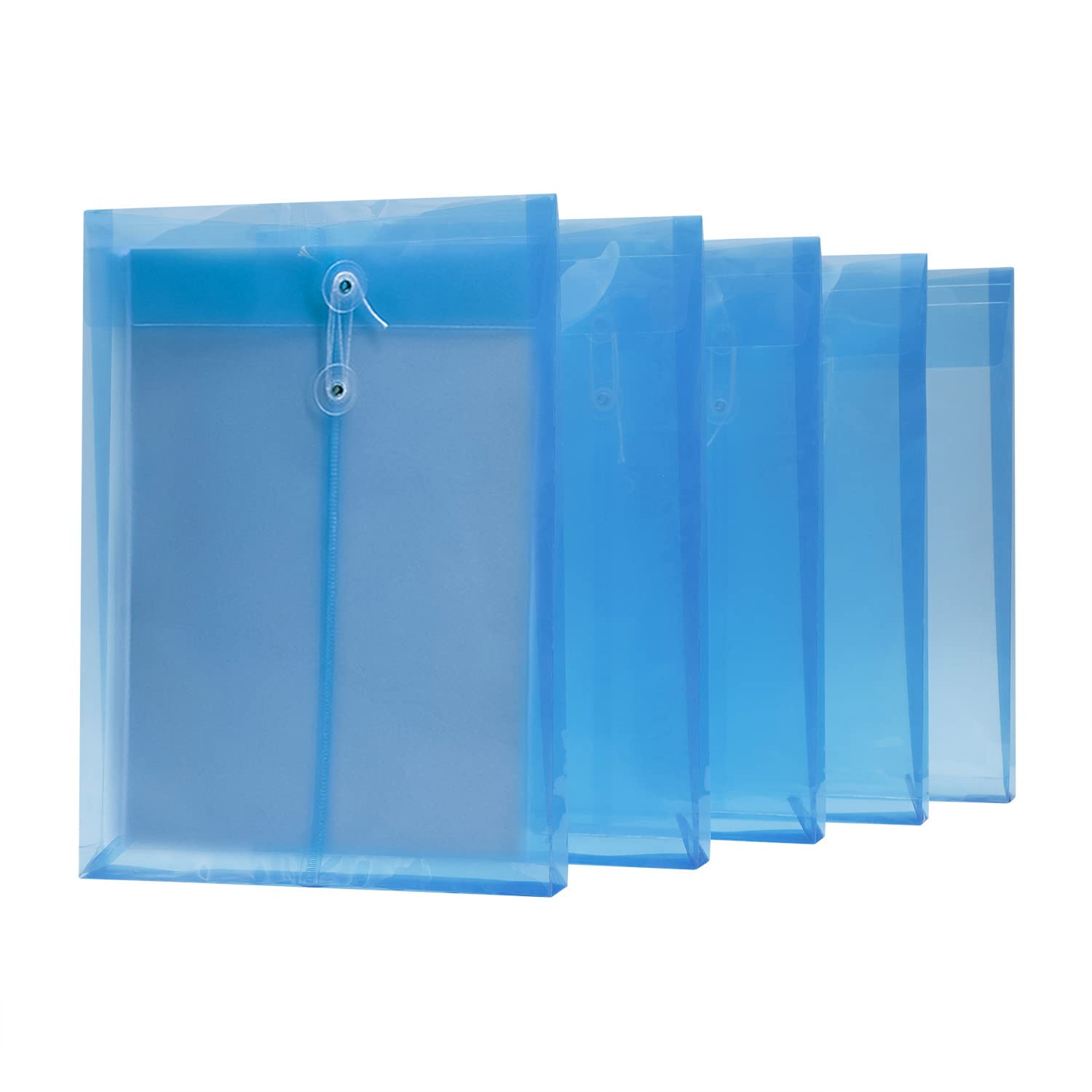 12Pcs Plastic Document Wallets with Button & String Tie Closure A4 Foolscap File Folders Gussetted Envelopes Waterproof Clear Files Pockets Bags for School Office Home Stationary Paper Filing