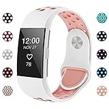 iGK For Fitbit Charge 2 Bands, Adjustable Replacement Sport Strap Bands for Fitbit Charge 2 Smartwatch Fitness Wristband Soft Silicone White Pink Small