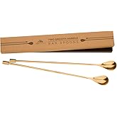 A Bar Above Bar Spoon Set, Spiral Handle, Stainless Steel Mixing Spoons for Cocktail Mixer Set, to Stir and Layer, Basic Professional or Home Bars Accessories (Gold, Smooth)