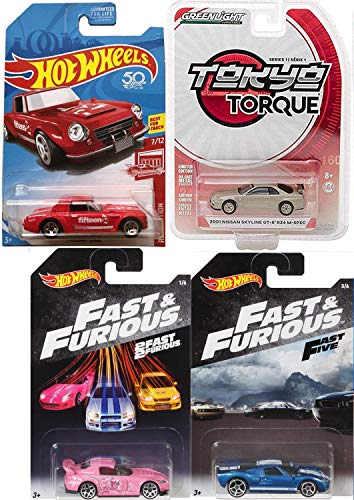 Tokyo Speed Fast Hot Wheels Furious Exclusive 2fast 2 Furious Honda 2000/ Fast 5 Ford GT Blue + Greenlight Torque Nissan Skyline / Nissan Fairlady Red 2000 Edition Pack Die-Cast Race Bundle
