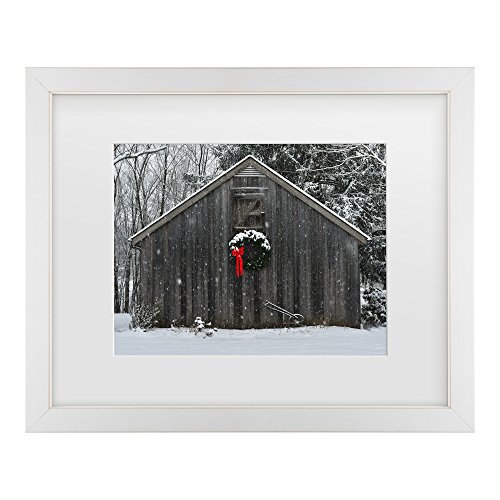 Christmas Barn In The Snow by Kurt Shaffer, White Matte, Distressed White Frame…