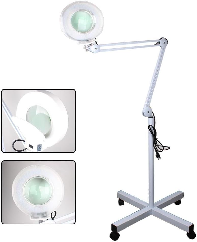 Stand Magnifier Light,10X LED Glass Floor Lamp Rolling Adjustable