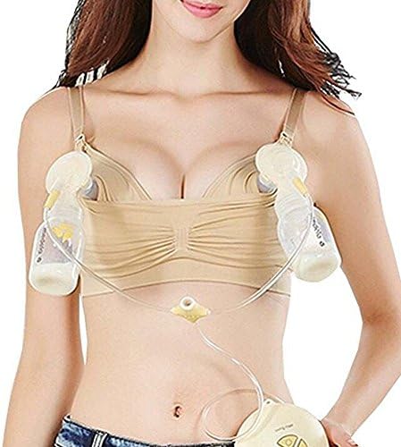 Hands-Free Maternity Nursing Bra for Breastfeeding - Comfortable Pumping Nursing Breastpump Bra - Fashion Breast pump Bra (Large, Nude)