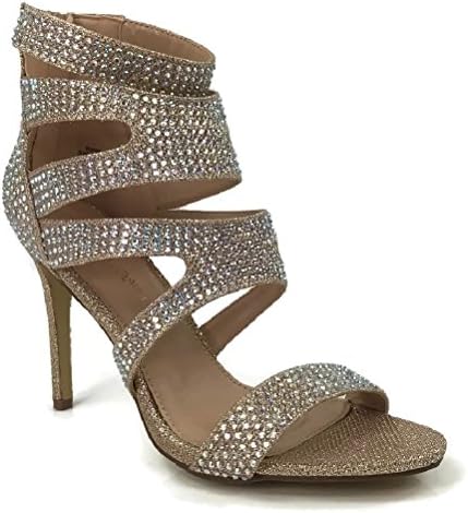Women's NAPA Rhinestone Covered High Heel Sandal Ankle Wrap Enclosed Heel, Nude Champagne Champagne, 5.5