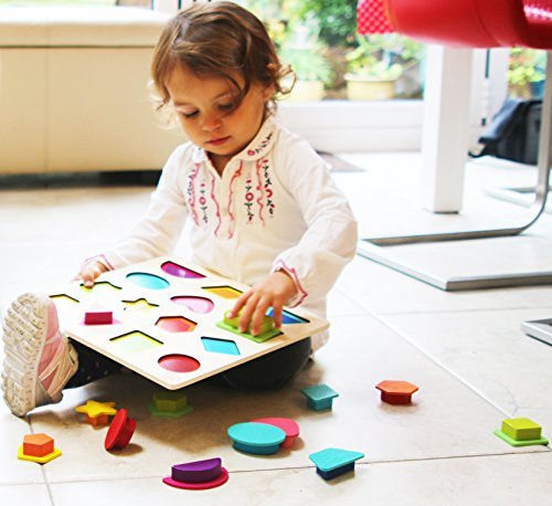 TOWO Wooden Shape Puzzle for Toddlers - Baby First Jigsaw Puzzle Toys - Shape and Colour Sorting and Matching Peg Puzzle - Wooden Puzzle Educational Toys for 18 Months Plus