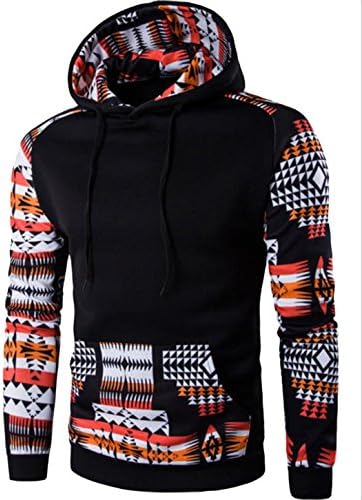 Unko Men Pocket Long Sleeve Ethnic Printing Hooded Hoodies 1 XL Apparel