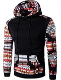 Unko Men Pocket Long Sleeve Ethnic Printing Hooded Hoodies