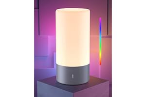 ROOTRO Table Lamp, [Advanced] Bedside Touch Control Lamp for Bedroom 3 Level Dimmable Warm White Lights with 256 RGB Color Mode Modern Deisgn Smart Nightstand Desktop LED Lamps Portable for Read