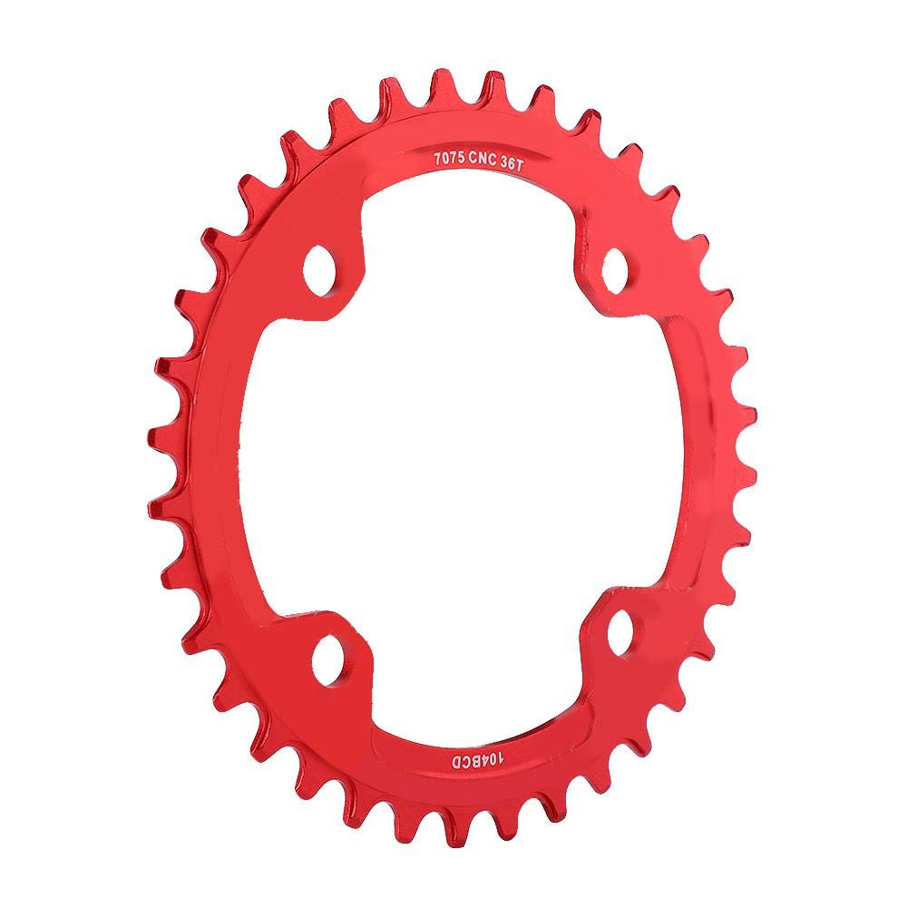Alomejor Bike Chain Ring 32/34/36/38T BCD 104mm Steel Single Crank Chain Ring Repair Parts for Mountain Bike (36T-Red)