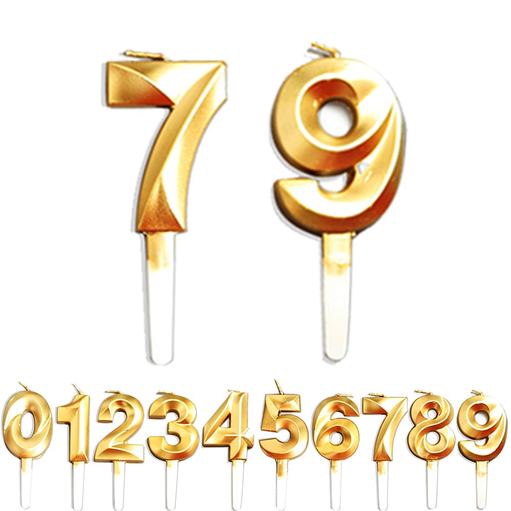Birthday Candles, 79th/97th/7th/9th Birthday Cake Candles, Cake Decoration for Birthday Party Wedding Anniversary Graduation Party Supplies (Gold, Number 7&9)