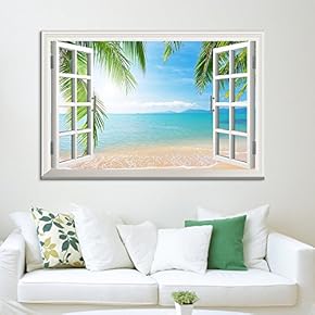 Window View Tropical Landscape with Beach and Palm Trees Gallery 12x18 inches
