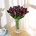 JUSTOYOU 20pcs Artificial Tulips Flowers Real Touch PU Fake Tulip Bouquet for Wedding Home Décor (burgundy)