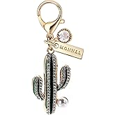 MONNEL MC510 Little Crystal Cactus Lobster Clasp Charm for Women with Velvet Bag (Green,1 Piece)