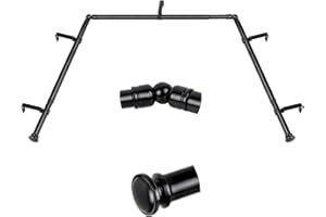 TONIAL Bay Window Curtain Rods, 32 to 86 Inch Center Rod for window, 32 to 58 Inch Side Rods for windows 3/4 Inch Decorative Drapery Rods with Small Cap Finial, Black