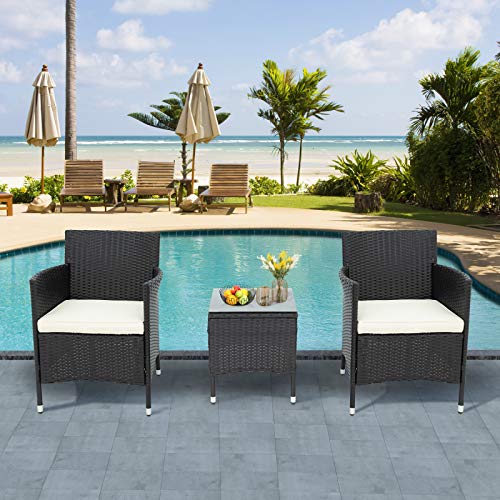 YHNHT Gartenlounge Set,Polyrattan Sitzgruppe für 2 Personen Balkonmöbel Set Gartenmöbel-Set-1 Tisch & 2 Sessel-für Garten Balkon & Terrasse,Schwarz – Bild 3