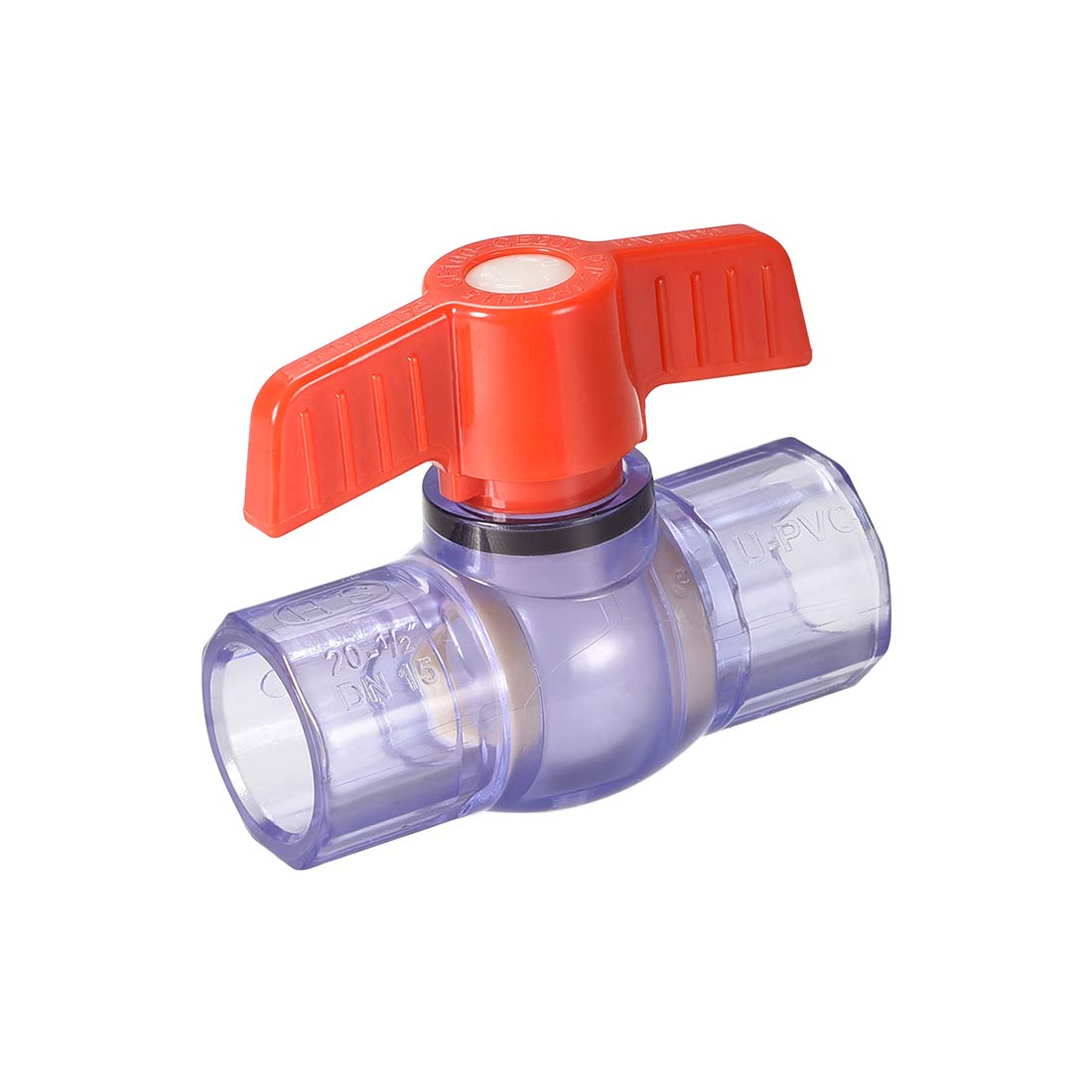 sourcing map Ball Valve, 1/2" Slip PVC Socket End Valve T-Handle Water Shut-Off Valve for Irrigation and Water Treatment Clear Blue Red