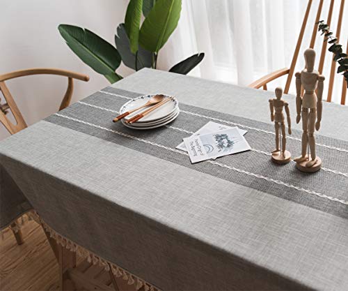 JZY Heavy Duty Cotton Linen Table Cloth for Rectangle Table Stitching Tassel Tablecloth for Dining Table Dust-Proof Table Cover for Tabletop Decoration (55"x120", S-Gray)