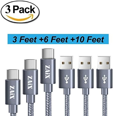 (3 Pack 3/6/10 Feet). USB Type-C Cable. For Google Pixel 2 XL. Nokia 8 7. Sony Xperia XA1 XA2 XZ XZs XZ1 XZ2. Samsung Galaxy S8 S9+ Note 8 A8+. Data Sync &amp; Charge. Nylon Braided Charger Cord. (Grey)