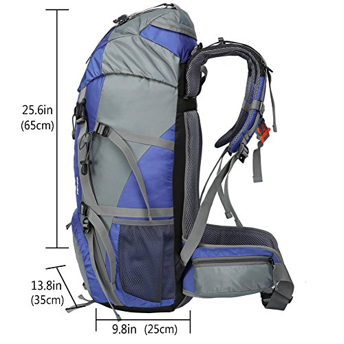 Seenlast 50L Unisex Travel Hiking Backpack Outdoor Sport Daypack Water-resistant Bag with Rain Cover for Climbing Camping Touring Mountaineering(Blue)