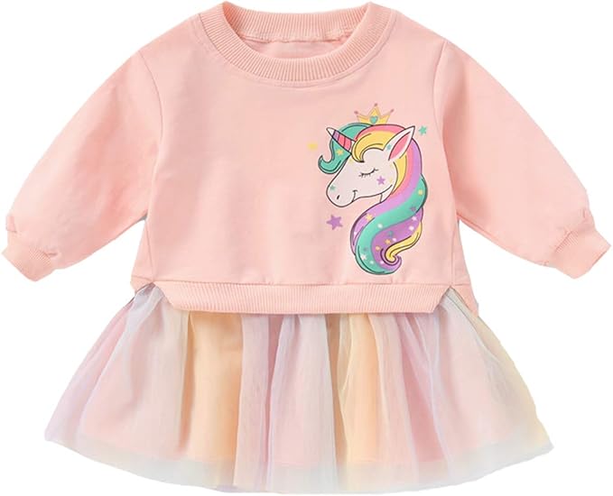 Amazon Dream Six 女の子 チュールスカート ワンピース 子供服 女の子 パーカー ユニコーン 虹 スカート 長袖 ドレス 発表会 入学式 卒業式 誕生日 プレゼント スカート 通販