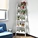 Tangkula Ladder Shelf, 5-Tier Multifunctional Modern Wood Plant Flower Book Display Shelf, Home Office Storage Rack Leaning Ladder Wall Shelf (White, 1)