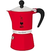Bialetti Rainbow Moka Pot in Red, 6 Cup Stove Top Espresso Maker - Aluminum Cafetera for Ground Coffee, Italian Coffee Maker 