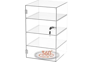 BSRTOP Clear Acrylic Countertop Display Case: 4-Tier Showcase with Lock Key - Detachable Rotating Display Cabinet Suitable for Figures Rock Collectibles(9.45x9.45x18.9inch)