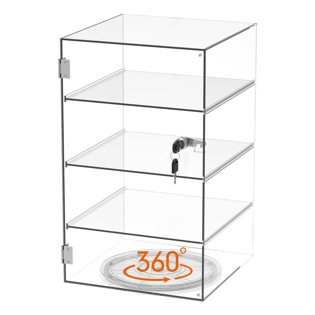 Rotating Display Case For Rocks Clear Acrylic Countertop Display Case: 4-Tier Showcase with Lock Key ...
