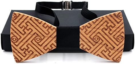 KOOWI Creative Handcrafted Men's Wooden Bow Tie Handmade Wood Necktie for Wedding or Daily Wear