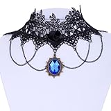 Yazilind Lace Gothic Lolita Blue Glaring Crystal Rose Tassel Chain Choker Necklace 12in