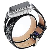 iitee Double Tour Christmas Shiny Glitter Power Leather Bling Luxury iWatch Band Wristwatch Bracelet Strap Belt (38mm Black)