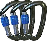 Big Wall Traverse - UIAA Certified 25kn Aluminum Carabiners - Screw Lock, Straight Gate or Bent Gate - Grey with Blue Screw Lock (Blue, Package of Three (3))