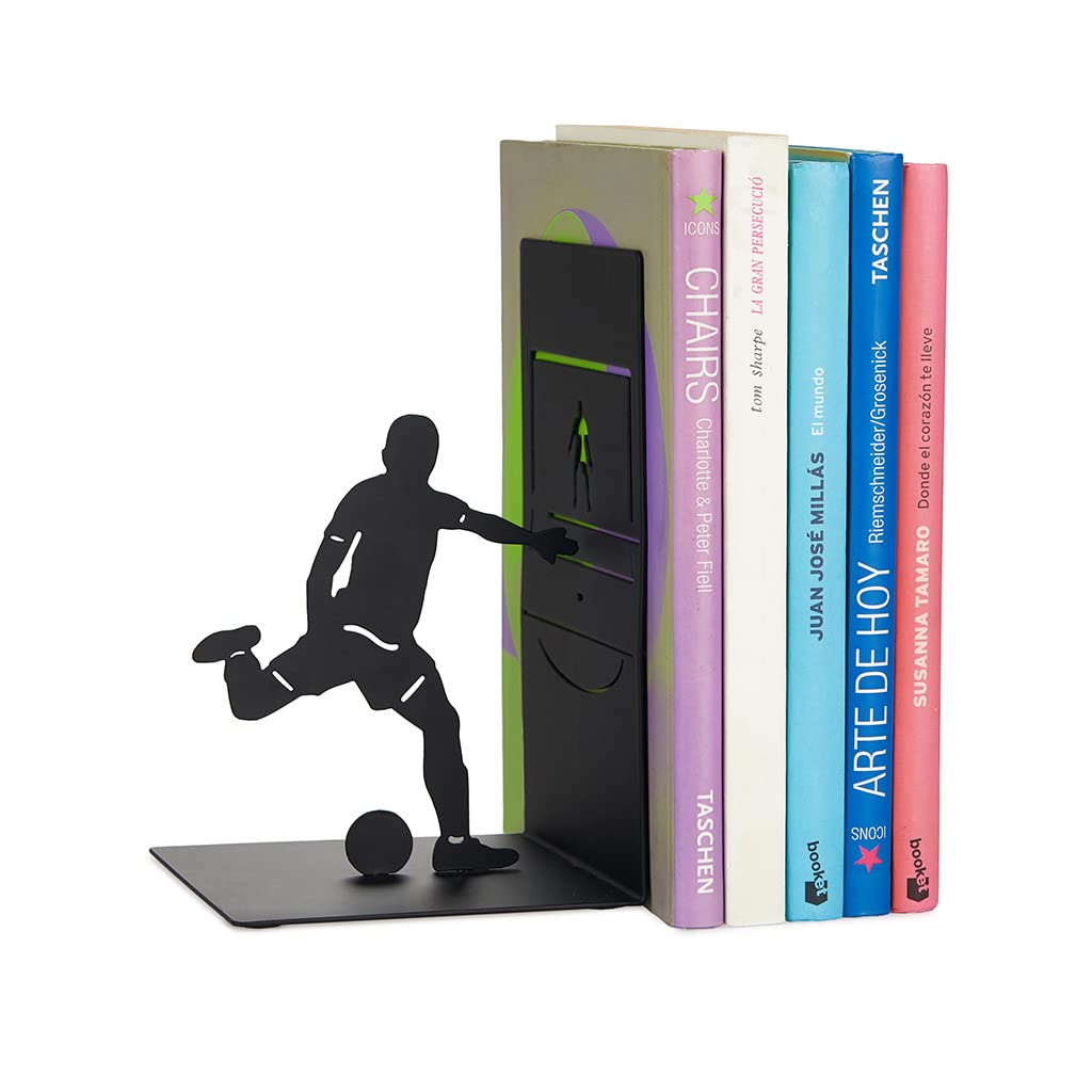 Balvi Bookend Goal Kick Colour black Book support with soccer player Metal