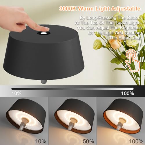Klighten 2 Pieces Dimmable LED Table Lamp, 3000K Wireless LED Bottle Lamp with Batteries, Portable Bottle Light for Indoor/Outdoor, with Usb-C, IP54, Black, Bar/Restaurant