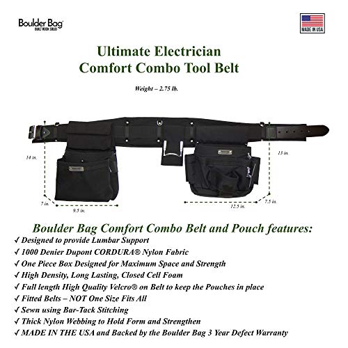 BOULDER BAG Ultimate Comfort Combo 104 Electrician Tool Belt with Leather Belt Buckle, Heavy