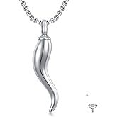 Swordgod Italian Horn/Hand Urn Necklace for Ashes 925 Sterling Silver Cornicello Cremation Pendant with Stainless Steel Chain Keepsake Memorial Jewelry for Men Women