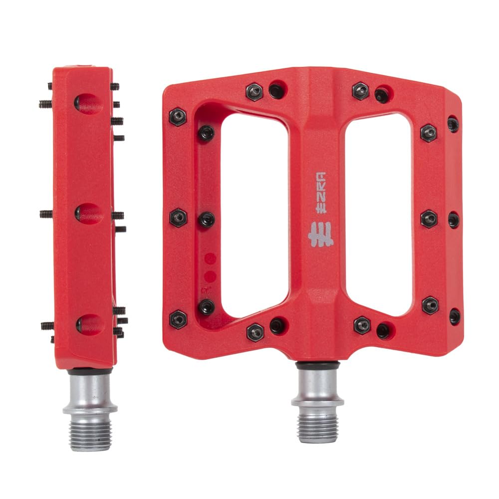 Eastern EZRA Flat Platform Pedals - 9/16" Durable & Lightweight Bike Pedals with Removable Metal Pins, Non-Slip Design for BMX & MTB (Red)