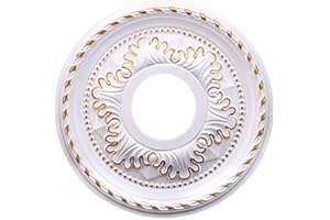 Primst PU Decorative Ceiling Medallion for Light Fixtures and Ceiling Fans, Molded Plastic, Gold and White Finish, (A-12.3" OD x 3.6" ID)