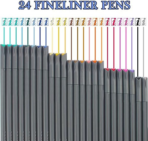 Fineliner Pens, Fineliner Color Pen Set, 0.38 mm Fine Line Drawing Pen, 24 Colors Fine Tip Colored Writing Drawing Markers Pens, Porous Fine Point Markers Perfect for Coloring Book and Bullet Journal