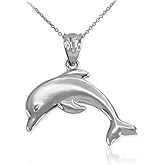 High Polish 10k White Gold Jumping Dolphin Pendant Necklace