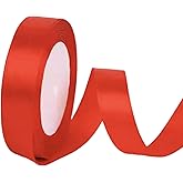 CAZAGA 1 Inch Red Satin Ribbon, 22 Yards Double Faced Fabric Ribbons for Gift Wrapping, Bouquet, Garland, Bowknot, Hair, Crafts, Balloons, Party Decoration