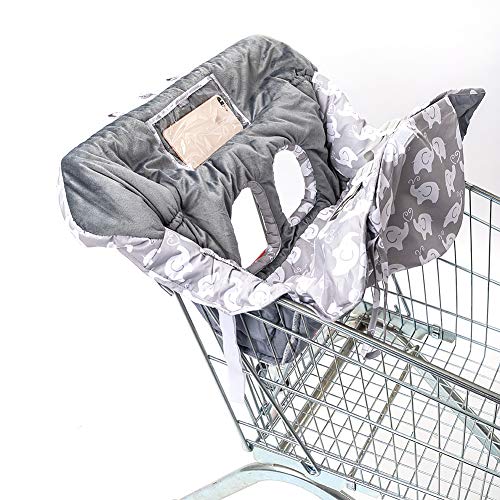 2-in-1 Baby Shopping Cart Cover and High Chair Protector, Germ-Protecting Seat Covers for Grocery Carts, Full Safety Harness for Restaurant High Chairs, Universal Fit, for Babies, Infant (Grey)