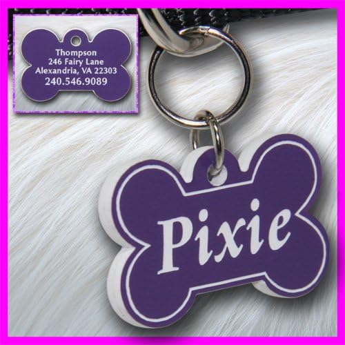 Personalized Custom Engraved Plastic Pet Dog ID Tag 2-sided Bone Purple/White
