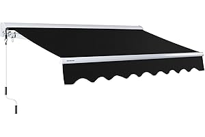ADVANING MA1210-A103H2 Luxury Series, Premium Quality Retractable Patio Awning, 100% Solution Dyed European Acrylic Fabric Easy UV Sunshade with Manual Hand Crank, 12' x 10', Black