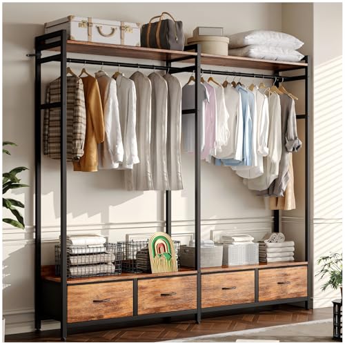 SIMPLE ESPACIO Closet Armables para Ropa,Armarios para Ropa Viene con Cuatro Cajones de Tela,Closet de Madera es Estilo Industrial,165 * 30 * 150 CM,Adecuado Paras Dormitorio,Lavadero (Color Retro)